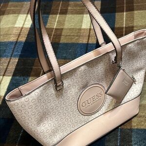 GUESS Light Pink and Beige Tote Bag